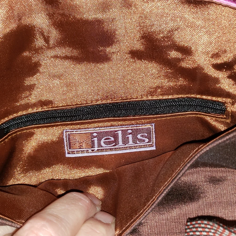 Jelis embroidered Pink And Brown clutch